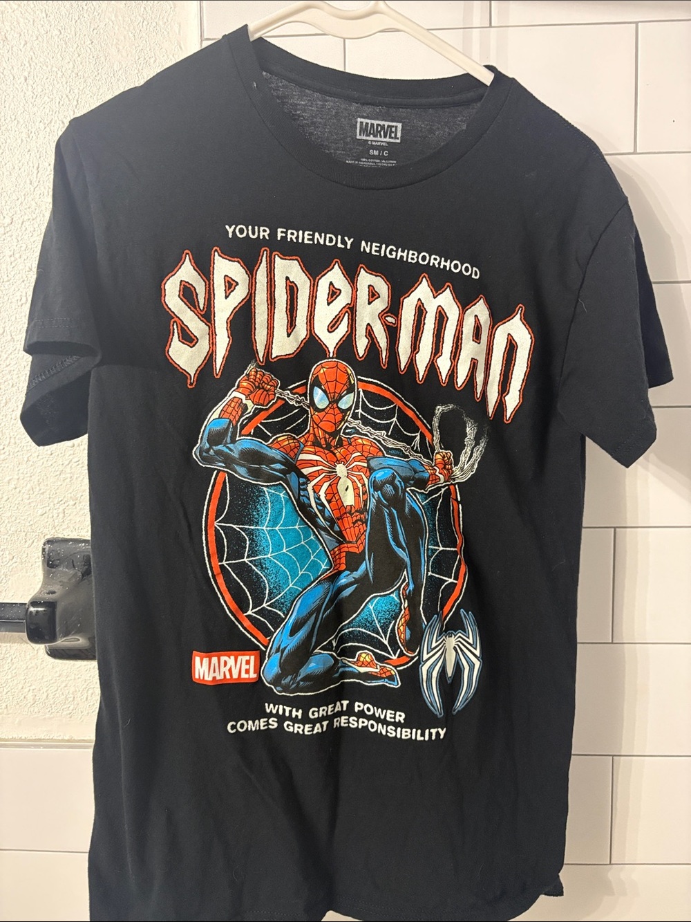 Marvel Spider-Man Black Tee with Red & Blue Graphic